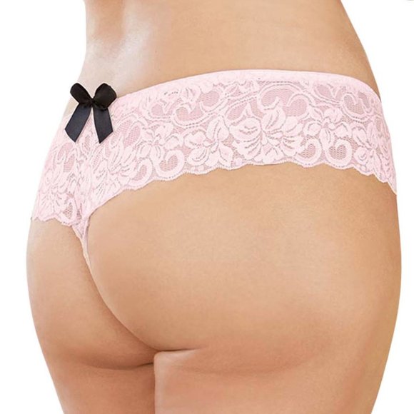 Plus Stretch Lace Boyshorts Womens 3x 4x Crotchless with Front/Back Bows - Picture 7 of 11